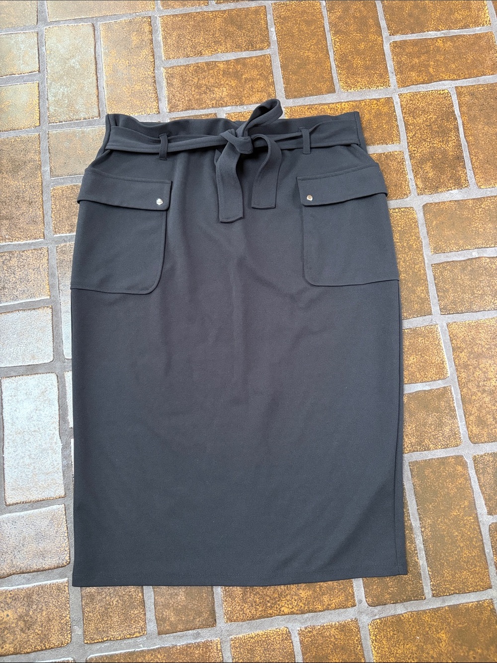 NYCC Black Tie Waist Stretch Pencil Skirt